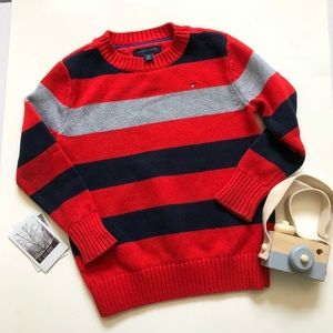 Tommy Hilfiger Sweater Knit Striped Red Blue Grey